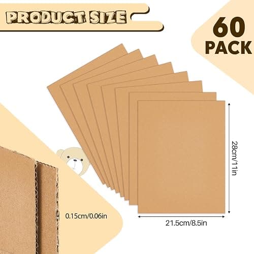 Henoyso 60 Pack 11 x 8.5 Inch Corrugated Cardboard Sheets Flat Cardboard Sheets Packaging Inserts Flat Square Inserts Squares Separators for Shipping Packing Mailing Crafts(Brown) thumbnail 3