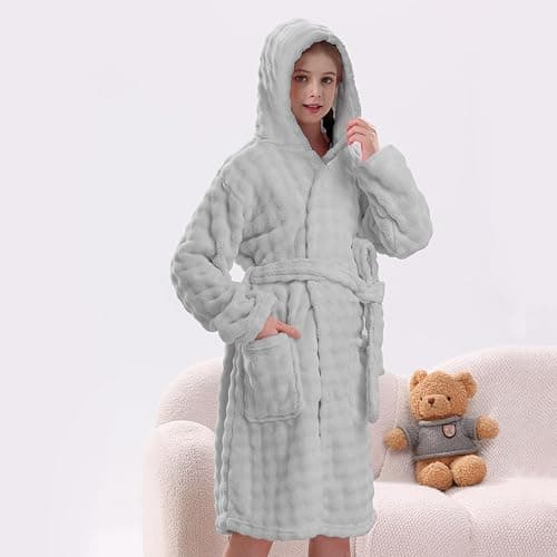 V.&GRIN Girls Hooded Towel Robe, Soft Microfiber Quick-Dry Bathrobe | Soft Bubble Texture with Super Absorbent Microfiber. For Girls 5-14 Years, Perfect After Shower, Swimming, Spa and Lounging thumbnail 4