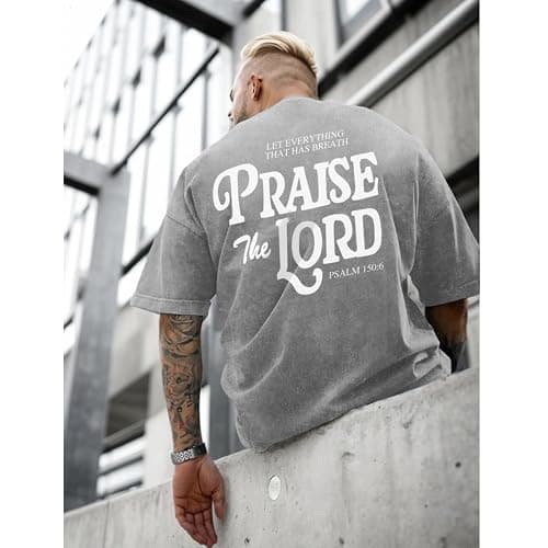 Wedsadl Christian Jesus Shirts for Men Religious Praise The Lord Bible Verse Shirt Oversized Graphic Tees Acid Wash Tshirt thumbnail 4