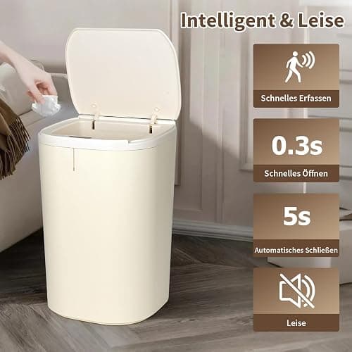 SternSinn 20L Mülleimer mit Sensor, Elektrischer Mülleimer mit Deckel, Automatisches Öffnen und Schließen, Wasserdicht, für Schlafzimmer, Badezimmer, Küche, Büro (Weiß) thumbnail 2