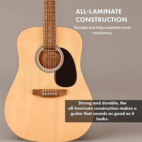 Fender Dreadnought Acoustic Guitar - Natural Bundle with Gig Bag, Tuner, Strings, Picks, Fender Play Online Lessons, and Austin Bazaar Instructional DVD thumbnail 5