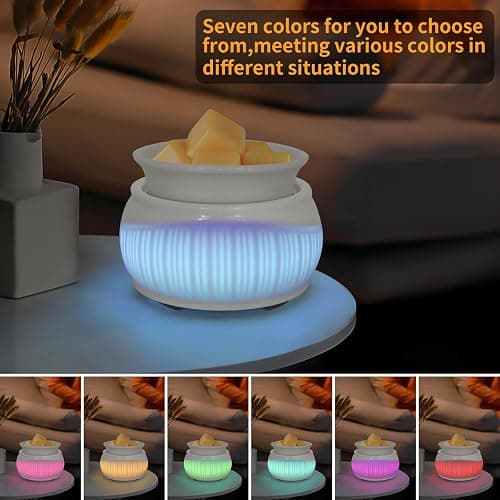 Ceramic Wax Melt Warmer for Scented Wax Warmer with 7 Colors LED Ambiance Light 3-in-1 Electric Fragrance Candle Burner for Home Office Deco Birthday Gifts for Women Girl Mom Daughter(White-02) thumbnail 5