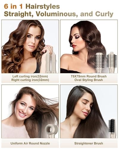 7MAGIC 6 in 1 Multi Hair Styler Dryer Brush, 110,000 RPM High-Speed, Negative Ionic, Fast Drying for Professional Blow Dry, Curling, Volumizing, Straightening and Styling, Gold thumbnail 2