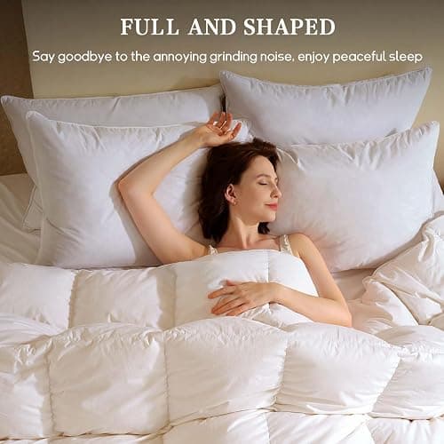 BHZ Down Feather Standard/Queen Pillows Set of 2 Pack, Luxury Hotel Collection Goose Bed Pillows for Sleeping Firm Soft Support for Side, Back, Stomach Sleepers for College Dorm Essentials, White thumbnail 6