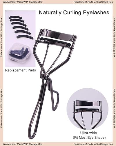 TPPICK Eyelash Curler Kit Metal Lash Curlers with Eyelashes Separator Comb Tools & 6 Replacement Refill Pads (Black) - Black thumbnail 2