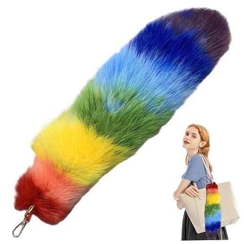 Ferricult Therian Tail with Clasp, 15.8 Inch Long Plush Rainbow Hanging Fluffy Fox Tail Keychain for Handbag Backpack, Therian Cosplay Fashion Accessories Pendant, Xmas Decorations - Image 1