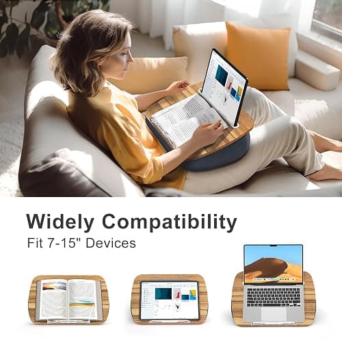 ERGONOV Book Pillow Stand with 6500K Reading Light, Hands Free Book Holder, Comfortable Lap Book Stand for Reading in Bed, Desk, or Sofa, Wooden Book Rest for Book Lovers,AAA Battery Required thumbnail 6