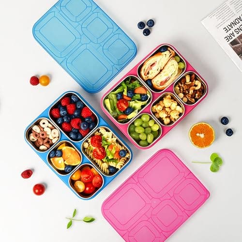 Freshmage Stainless Steel Snack Containers - 2 Pack, BPA-Free Lunch Bento Box with 5 Compartment, Reusable Food Storage Snackle Box for School, Work, and Travel, Dishwasher Safe (Pink) thumbnail 2
