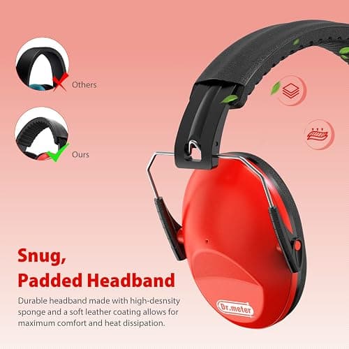 Dr.meter Ear Muffs for Noise Reduction: SNR27.4 Noise Cancelling Headphones for Kids with Adjustable Headband - Noise Cancelling Ear Muffs for Monster Jam, Football Game, Fireworks and Air Shows - Red thumbnail 5