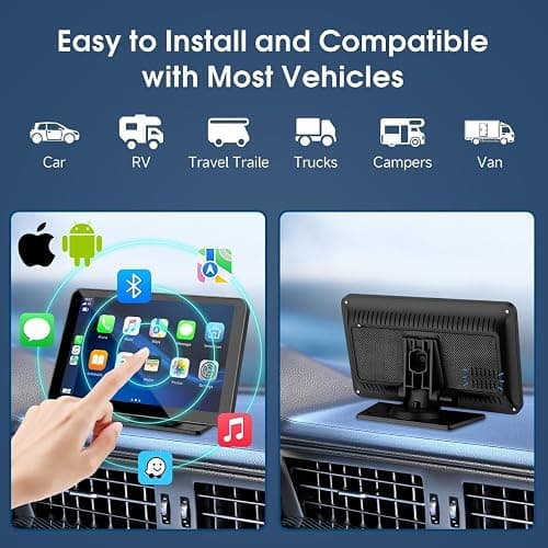 2026 Enhanced Carplay Screen for Car - 7" HD Portable Carplay & Android Auto with Bluetooth, HD Backup Camera, GPS Navigation, Siri, FM Radio, AUX, and Mirror Link – Compatible with All Vehicles thumbnail 7