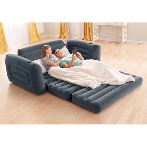 Intex Inflatable Pull-Out Sofa: Velvety Surface, 2-in-1 Valve, Cupholder, 46" x 88" x 26" - Blow-Up Couch and Folding Queen Size Air Mattress Bed thumbnail 9