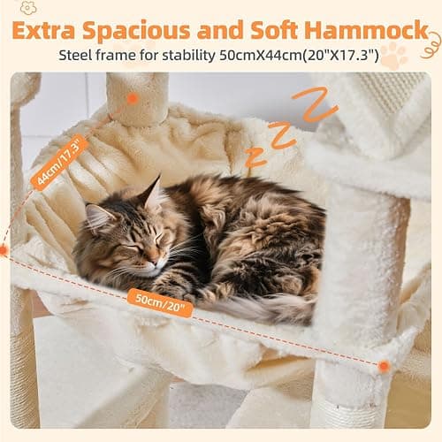 Taoqimiao Arbre a Chat Maine Coon,180cm Stable Arbres à Chat XXL avec 2 Condos Spacieux pour Chats, 8 Griffers, 2 Plateformes, Panier pour Matou, Confortable Hamac, Beige MS026LM thumbnail 5