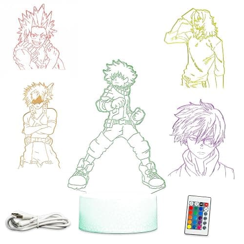 My Hero Academia LED Lamp Set for Kids - Bundle with 5-Color Changing Night Light Featuring MHA Anime Characters Plus Stickers, More | My Hero Academia Room Decor Pack thumbnail 2