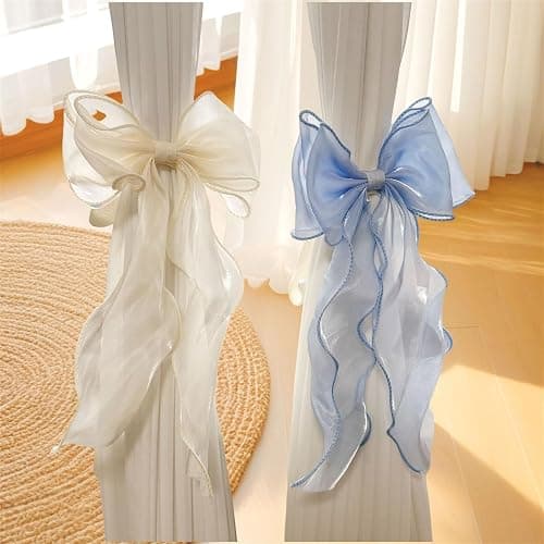 2 Pack French Silky Bow Curtain Tiebacks, Elegant Lace Ribbon for Curtains Decorative Rope Accessories Home Décor (Pink,2) thumbnail 6