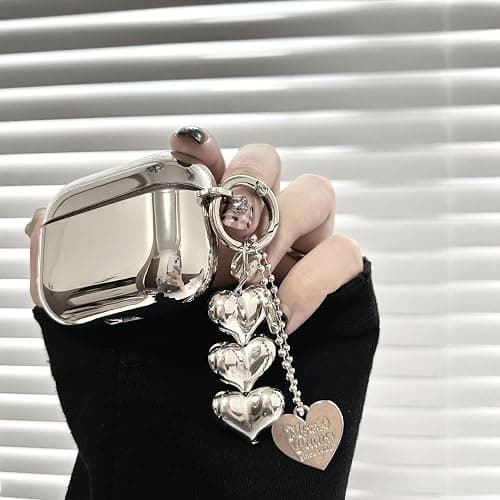 inewateri Compatible for AirPods 4 Case Soft TPU with Cleaner Kit Cute Silver Fashion Buckle Pendant Aesthetics Design Shockproof Cover for Girls Woman for Airpods 4-Silver thumbnail 2