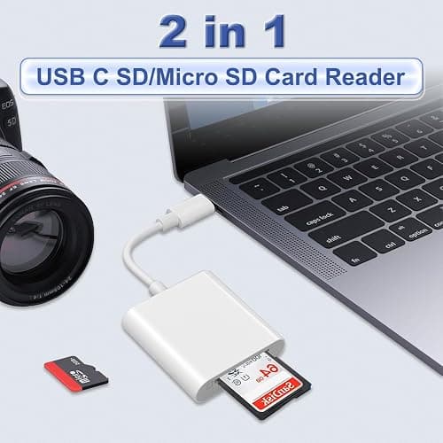 SD Kartenleser USB C für iPhone 17/16/15, 2 in 1 USB C auf SD/Micro SD Card Reader Kartenlesegerät Typ C Speicherkartenleser Adapter für iPad Pro/Air, Samsung Galaxy Serie,Laptop und mehr Typ C-Geräte thumbnail 2