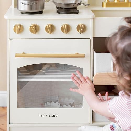 Tiny Land Play Kitchen for Kids with Enhanced Storage – Modern Toddler Kitchen Playset with Stove, Sink & Accessories, Organized Wooden Toy Kitchen, Ideal for Toddlers thumbnail 14