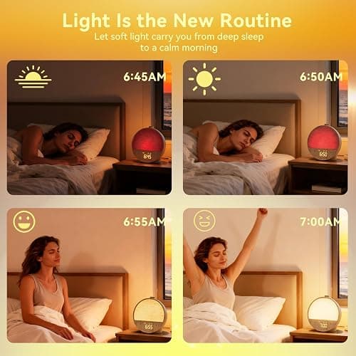 Vivilumens Wood Grain Sunrise Alarm Clock, Gentle Wake-Up Light Sound Machine, Dual Alarms for Heavy Sleepers, Natural Sounds, RGB Mood Light, Dimmable Bedside Night Lamp, Ideal for Bedroom & Gifts thumbnail 3