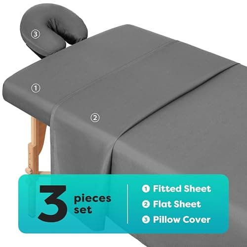 Comfyanno Massage Table Sheets Sets, 3 Pcs Professional Microfiber Massage Bed Cover Sheets, Soft, Light-Weight, Stain & Wrinkle Resistant, Includes Flat & Fitted Sheet, Face Cradle Cover - Gray thumbnail 5