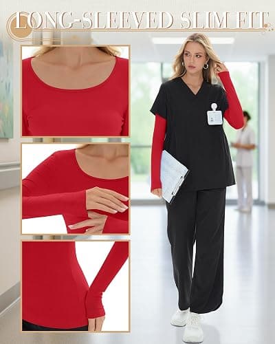Oakgarden 5 Pack Underscrub for Women Long Sleeve Shirts Fitted Scoop Neck Tops Basic Layering Tee Knit Tops for Nurse thumbnail 5