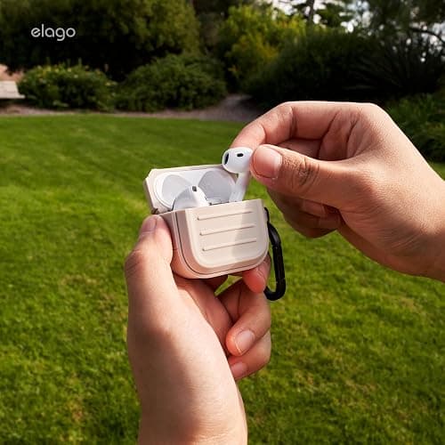 elago Armor Compatible with AirPods 4 Case - for AirPods 4th Generation Cover, Carabiner Included, Supports Wireless Charging, Shock Resistant, Full Protection (Stone) thumbnail 8