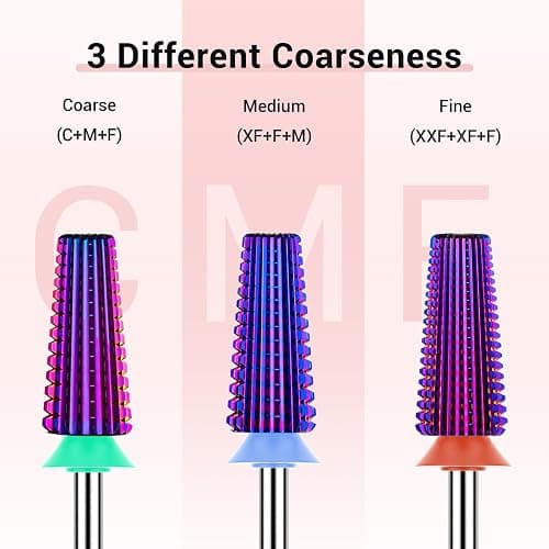 MelodySusie Professional 5 in 1 Nail Drill Bits, 3/32'' Carbide Tungsten Multi-function Bits, Suitable for Manicure Pedicure Cuticle Gel Polishing, Technicians Bits, Purple, Series Bit-M, Fine thumbnail 4