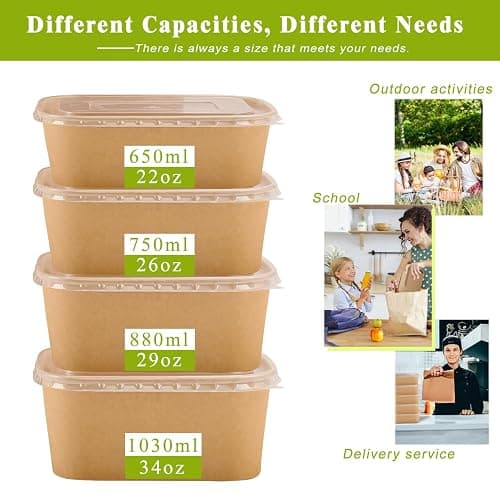 50-Pack 22oz Kraft Paper Bowls Disposable with Lids and Wooden Forks, Disposable Meal Prep Containers Paper Food Prep Containers with Lids, To Go Container for Hot Soup/Salad, Freezer & Microwave Safe thumbnail 5