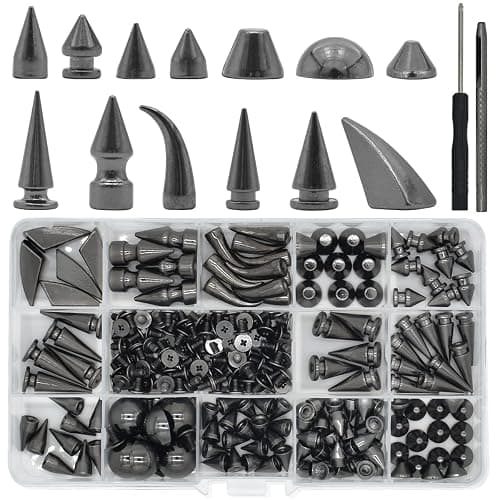 150 Sets Punk Spikes and Studs, 13 Shape Cone Spikes Leather Rivets Gothic Screw Back Studs with Install Tools for DIY Necklace Jacket Vest Shoes Boot Belts Bags Leather Crafts (Gun-Black) - Image 1