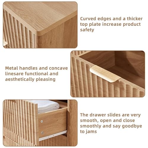 LEYAOYAO Fluted 6 Drawers Dresser, 48" Wide Modern Chest of Drawers with Wood Grain Top, Curved Profile Design, Dresser TV Stand, Wood Drawer Organizer for Bedroom, Living Room, Hallway,Natural thumbnail 7