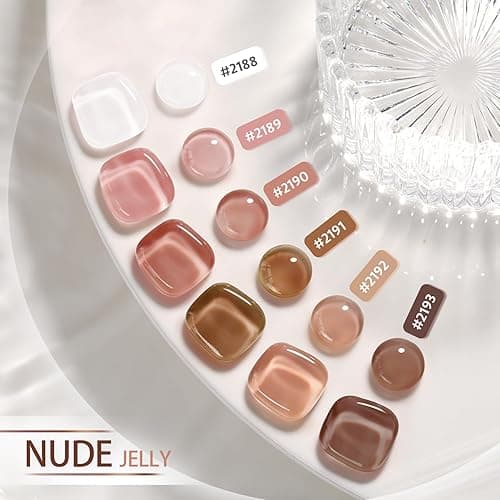 GAOY Jelly Brown Gel Nail Polish Set, 6 Transparent Sheer White Pink Colors, UV Light Cure Gel Polish for Salon and Nail Art DIY at Home thumbnail 7
