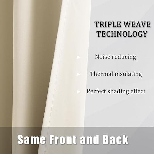 DUALIFE 90 Inch Curtains Cream Beige, Vertical Window Drapes for Bedroom, 60 Inch Wide Room Darkening Curtains for Living Room,Grommet Top 60x90 Inches Long, 2 Panels thumbnail 6