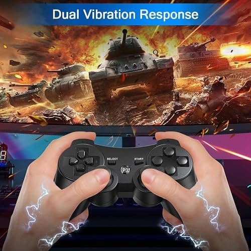 Yinjie 2 Pack Wireless Controller for PS3, Compatible with Playstation 3, with 2 Charging Cables - Black thumbnail 4
