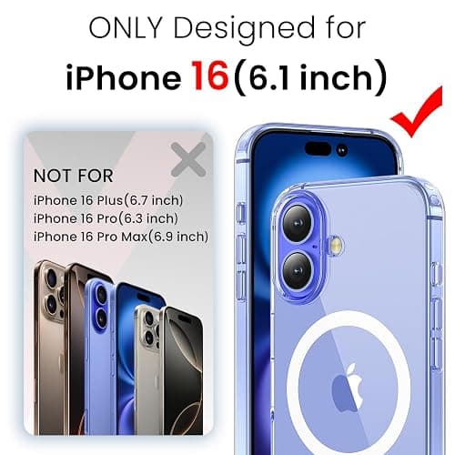 toushion 3 in 1 for iPhone 16 Case Clear with MagSafe, Not Yellowing, Screen Protector*1 Camera Lens Protector*1, Military-Grade Protection for iPhone 16 Phone Case 6.1 inch Clear thumbnail 2