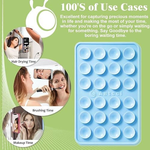 Anteel Medium-Sized Silicone Suction Phone Case Adhesive Mount, Enhanced Suction Power and Upgraded Thickened Sticky Phone Grip, Durable, Hands-Free Sticky Phone Holder, 2.28"x3.46" (LPK&WHT) thumbnail 3