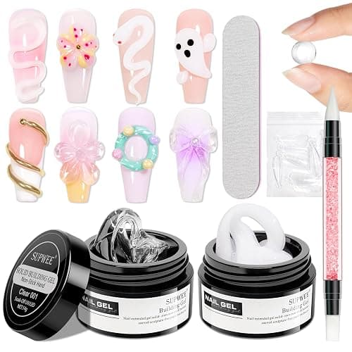 SUPWEE 3D Nail Art Gel Clear and White Solid Builder Sculpting Hard Gel for Nails Sculpture Non-Stick Hand with Dual Form for Carving Patterns Decoration - Image 1