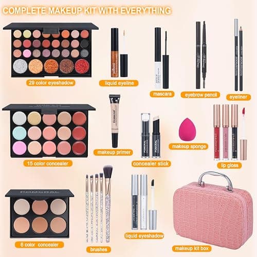 Professional Make up Kit,Makeup kit For Girls, Makeup Set For Women Eyeshadow Palettes, Lip Colors, Makeup brush set,Makeup bag (Pink) thumbnail 2
