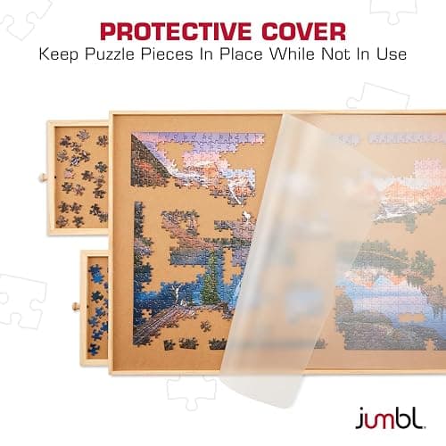 Jumbl 1000-Piece Puzzle Table with Drawers, Foldable Legs & Cover | Wooden Jigsaw Puzzle Board with Legs for Adults & Kids | Built to Last thumbnail 5