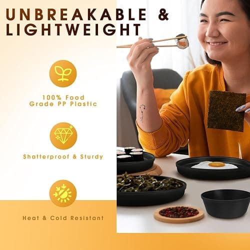 40 Piece Plastic Dinnerware Set for 8 with Cutlery, Unbreakable Plates and Bowls Set, Dishwasher & Microwave Safe Reusable Dish Set for Camping, RV, Outdoor Kitchen, Apartment Dining, Black thumbnail 7