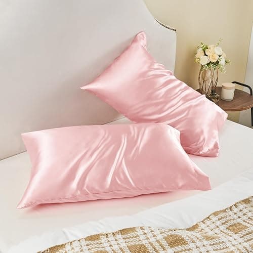 BEDELITE Satin Pillowcase for Hair and Skin, Super Soft and Cooling Similar to Silk Pillow Cases 2 Pack with Envelope Closure, Gift for Women Men(20"x26" Standard Size, Pink) thumbnail 8