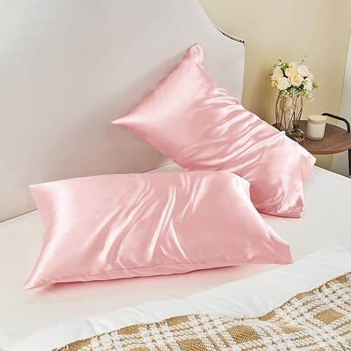BEDELITE Satin Pillowcase for Hair and Skin, Super Soft and Cooling Similar to Silk Pillow Cases 2 Pack with Envelope Closure, Gift for Women Men(20"x26" Standard Size, Pink) thumbnail 9