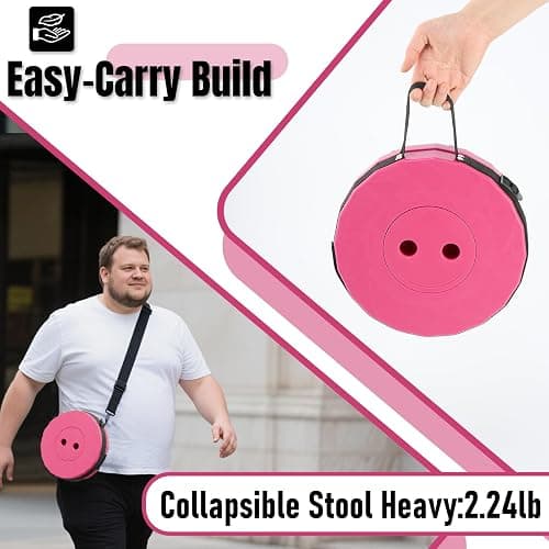 Doseno Upgraded Foldable Stool Thickened, Portable Collapsible Stool Retractable Stool for Fishing, Hiking Tours, BBQ, Parties, Outdoor Activities（Pink） thumbnail 3