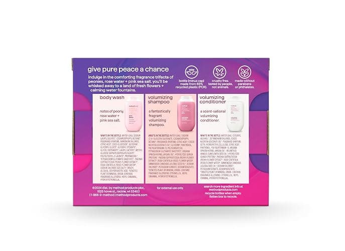 Method Body Wash and Hair Care Gift Set, Pure Peace, 3.4 oz Travel Size Bottles thumbnail 2