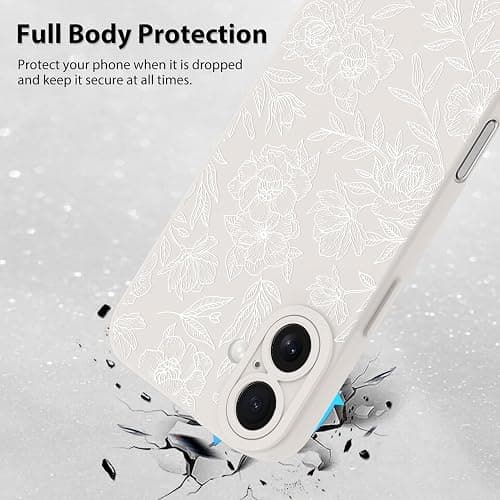 MZELQ for iPhone 16 Plus Case, Silicone Floral Flower Rose Cute Pattern, Camera Protection Soft Slim Phone Case for Phone Case -White thumbnail 2
