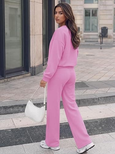 Trendy Queen Womens 2 Piece Sweatsuit Fall Sweat Outfits Lounge Sets 2026 | Soft Fleece Interior, Chic Drop Shoulder, Travel Fashion Matching, Wide Leg Draping, Elastic Waistband, Deep Side Pockets thumbnail 4