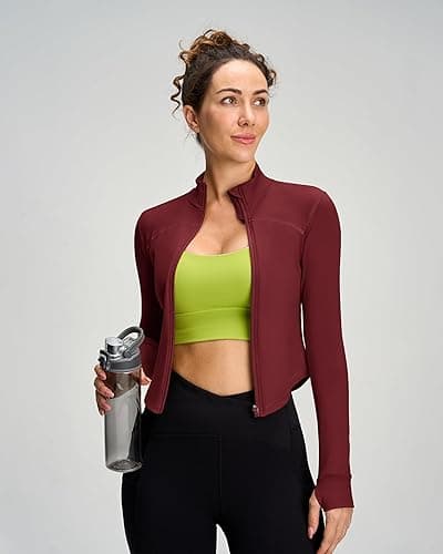 colorskin Women BBL Jacket Full Zip UP Workout Athletic Cropped Jacket wIth Thumb Holes Running Yoga Sportswear thumbnail 4