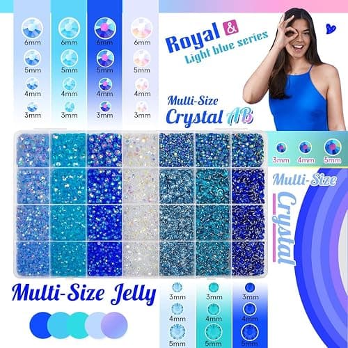 qiipii 28 Types Colorful Blue Jelly Resin Rhinestones 3mm 4mm 5mm 6mm Flatback Stones Gems Diamonds Crystals for Nails Face Eyes Makeup DIY Crafts Tumblers Bottles Bedazzling Crafting Clothes Shoes thumbnail 2