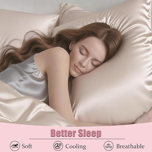 Mulberry Silk Pillow Cases with Zipper, Ultra Smooth Soft Breathable Cooling Pillow Cases for Hot Sleepers, Silk Satin Pillowcase for Hair and Skin, Gifts for Women (Beige, Standard Size, 1 Pack) thumbnail 4