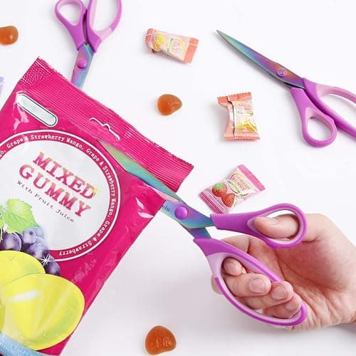 Zicolu 8.5" Scissors All Purpose, Multipurpose Office Scissors Set of 3 Pack, Titanium Coating Sharp Blade, Soft Comfort-Grip, Ideal for Fabric, School, Home, Craft & Sewing, Right/Left Handed, Purple thumbnail 8