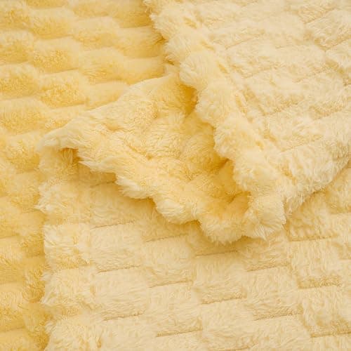 Vessia Flannel Fleece Throw Blanket, 3D Jacquard Light Yellow Fuzzy and Warm Blanket for Couch, Sofa, Bed, 300GSM Super Soft Touch Cozy Home Decor for All Seasons (50x70 inches) thumbnail 7