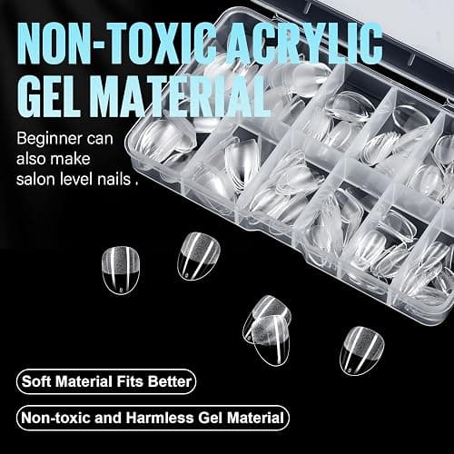 TOMICCA Extra Short Almond Nail Tips 192Pcs Short Nail Tips 12 Sizes | Almond Nail Tips, Full Cover Half Matte Pre-shaped Clear Acrylic Nails, Gel Nail Extension Tips for Beginners & Professional thumbnail 7